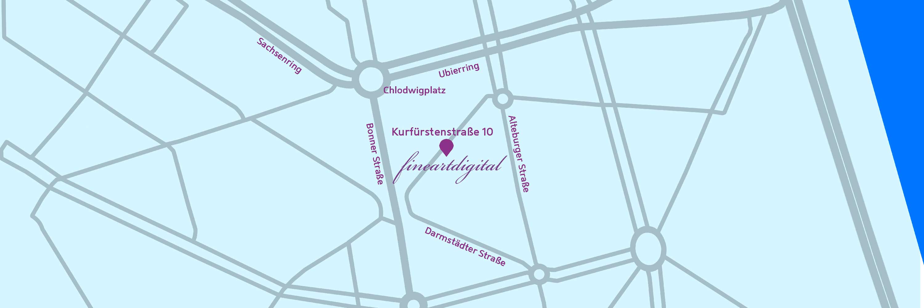 fineartdigital Anfahrskizze und Adresse: Kurfürstenstr. 10, 50678 Köln