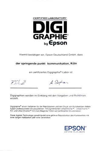 Zertifikat Digigraphie by Epson